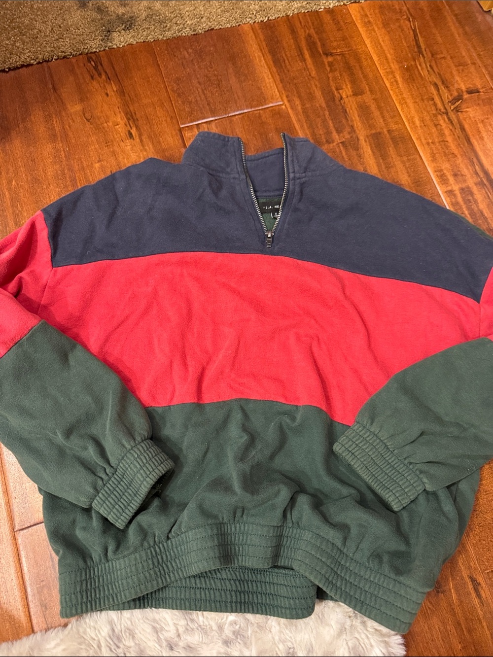 La Hearts Men’s Colorblock Quarter-Zip Sweater in Navy, Red & Green